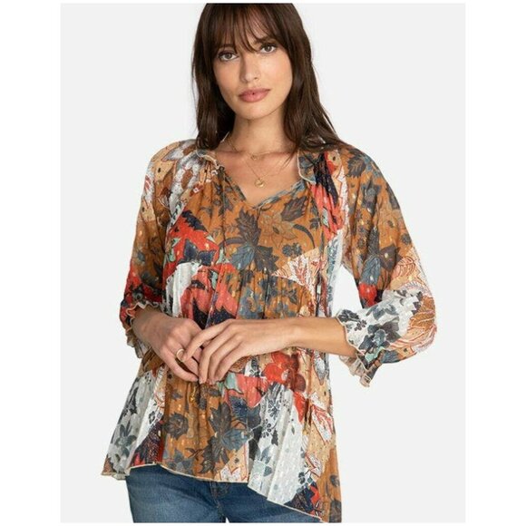 Johnny Was Claire Floral-print Tiered Chiffon Blouse Silk Blend - Picture 1 of 11